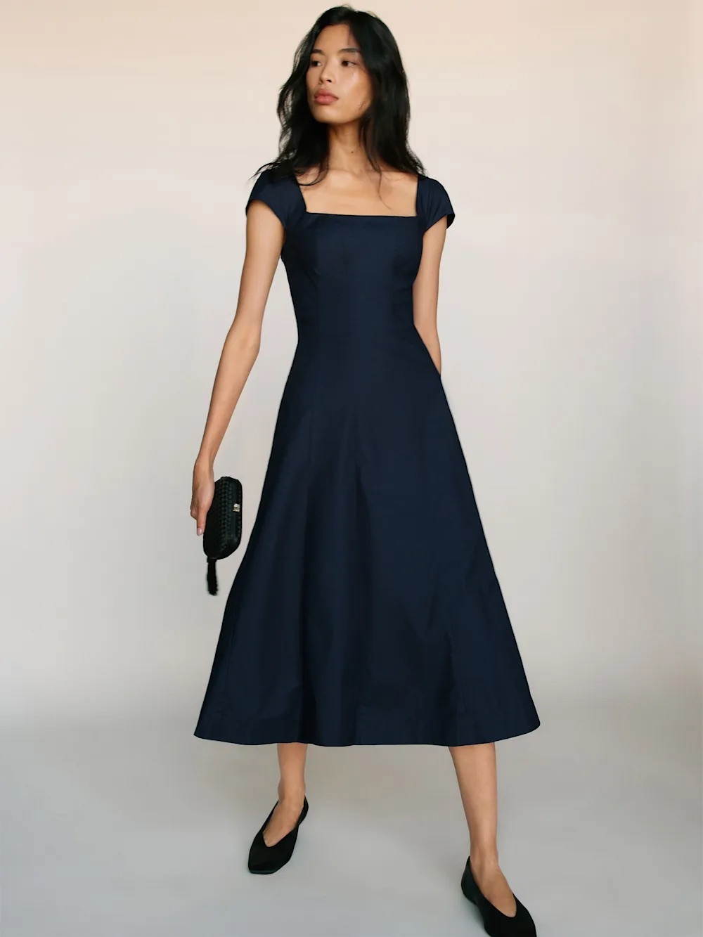 Navy Square-Neck Harlow Midi Dress